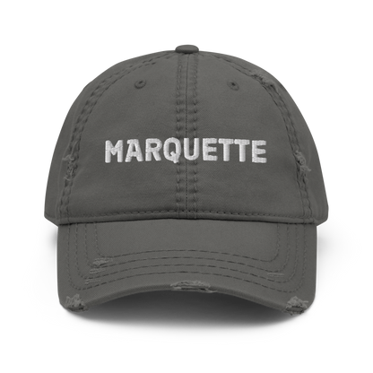 'Marquette' Distressed Dad Hat | White/Black Embroidery