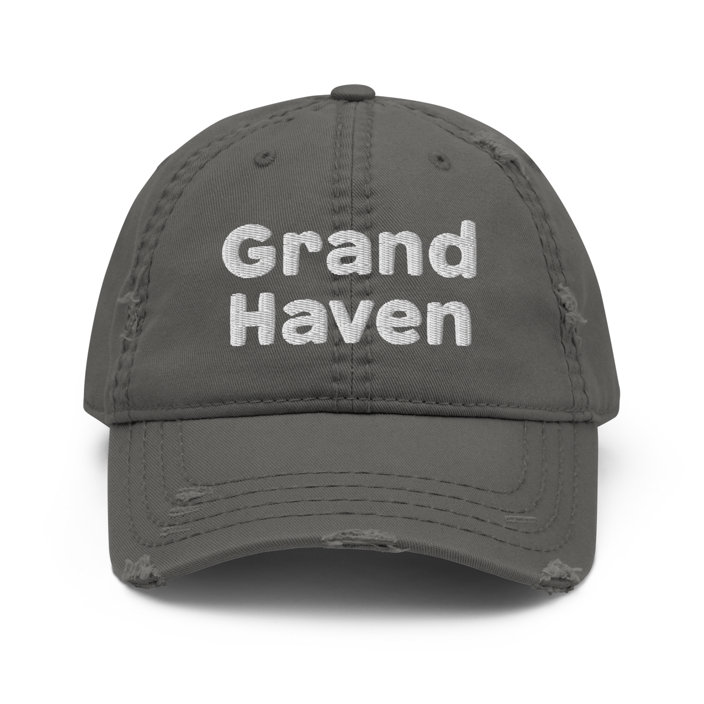 'Grand Haven' Distressed Dad Hat | White/Navy Embroidery