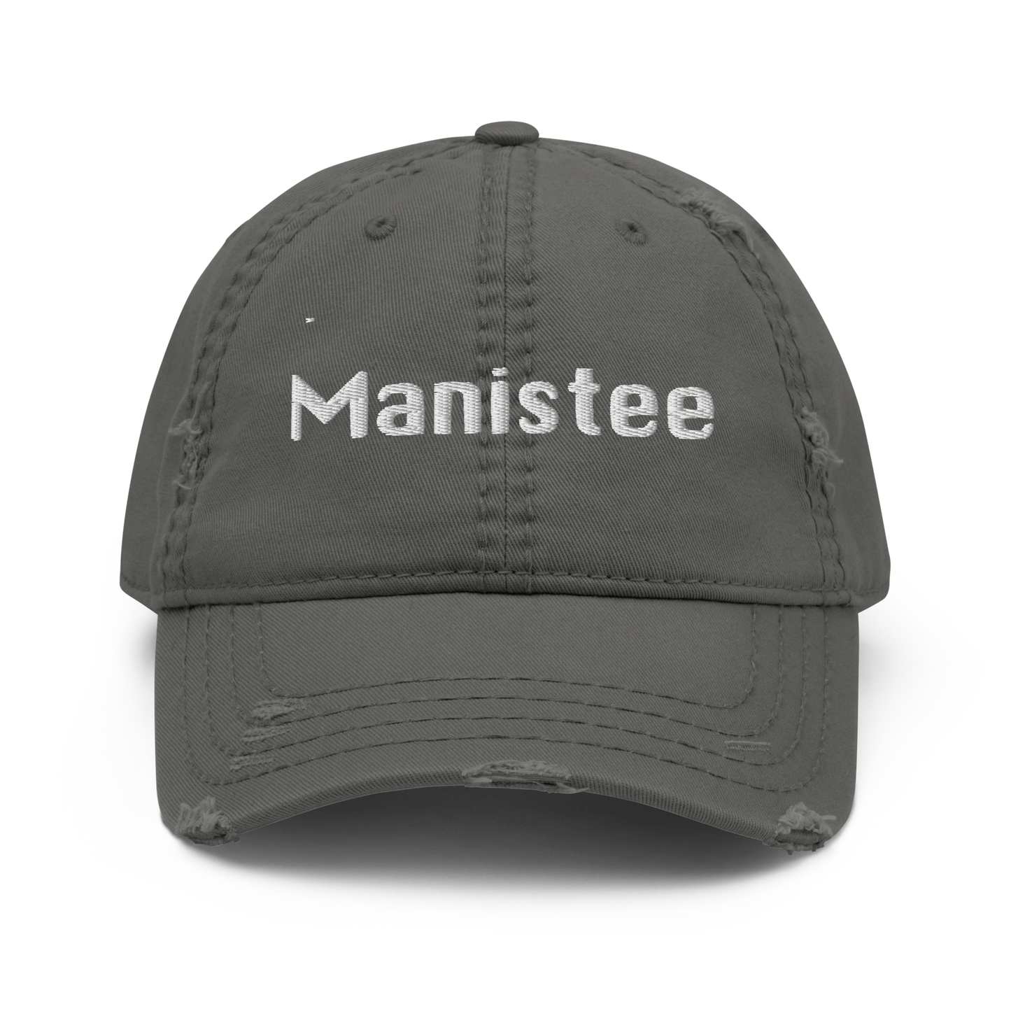 'Manistee' Distressed Dad Hat | White/Black Embroidery