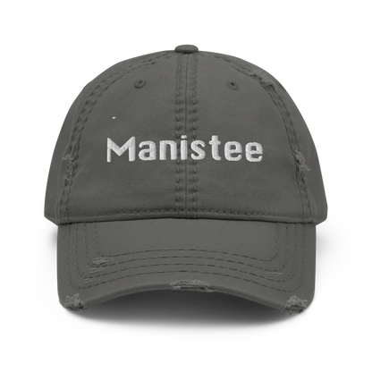 'Manistee' Distressed Dad Hat | White/Black Embroidery