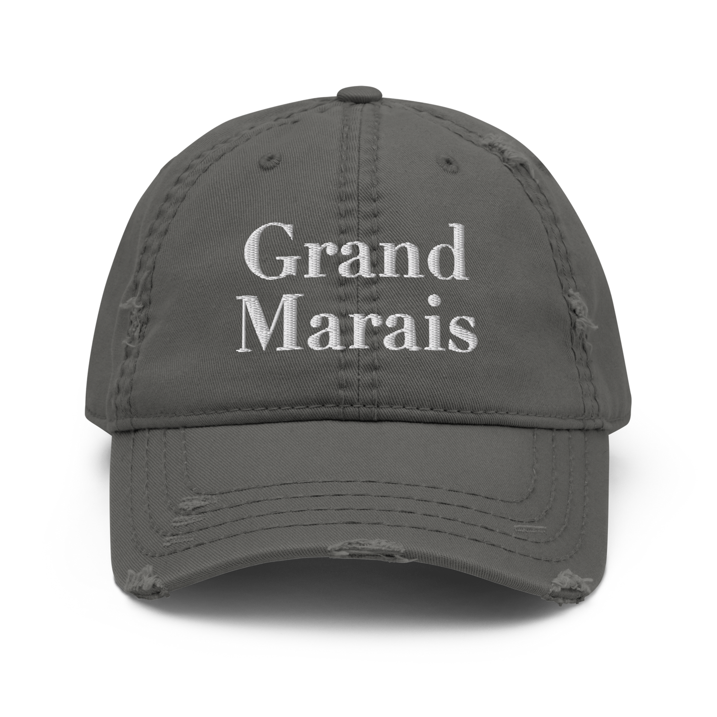 'Grand Marais' Distressed Dad Hat | White/Black Embroidery