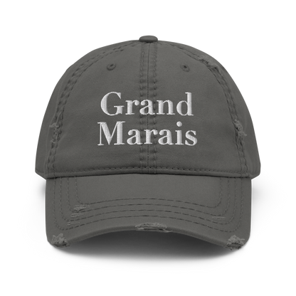 'Grand Marais' Distressed Dad Hat | White/Black Embroidery