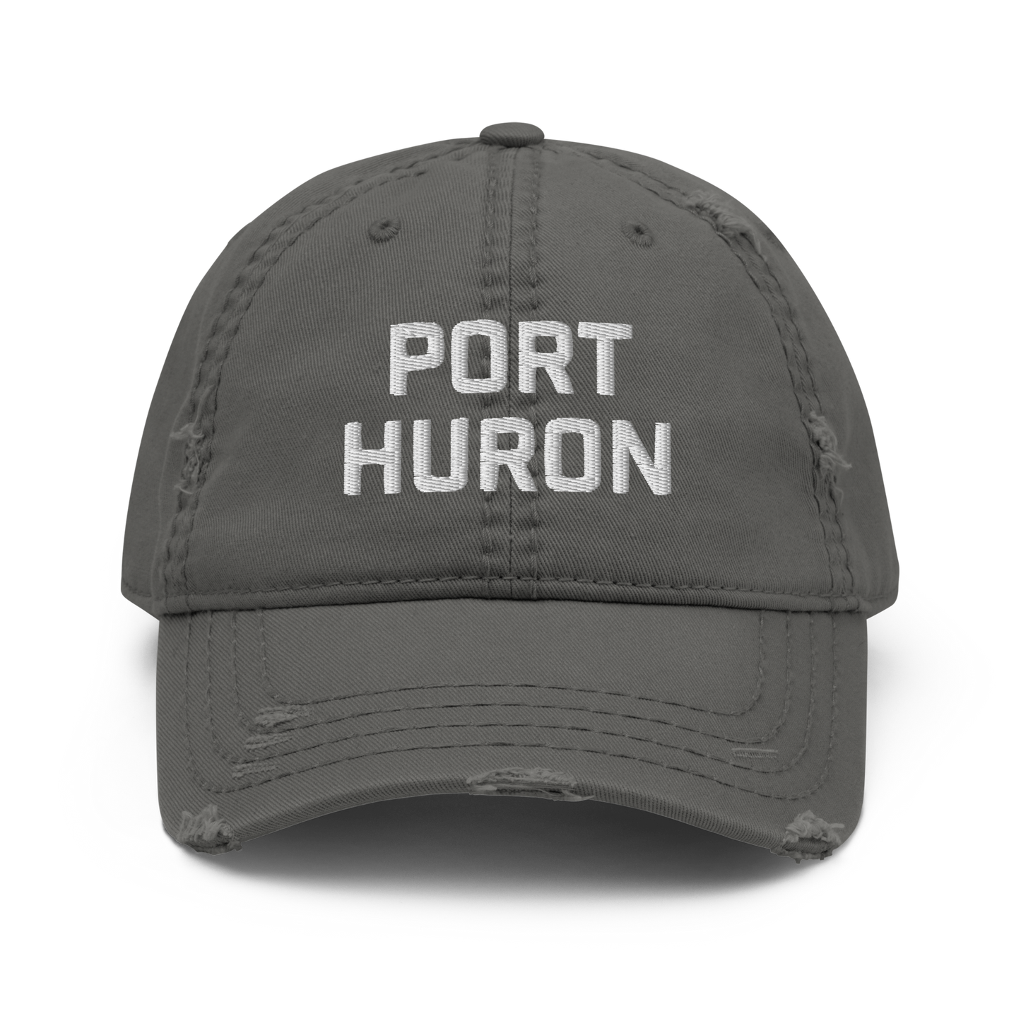 'Port Huron' Distressed Dad Hat | White/Black Embroidery