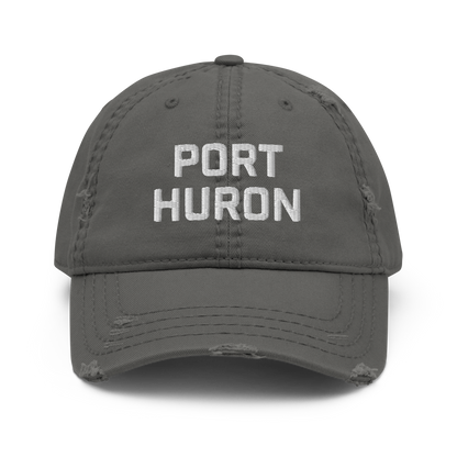 'Port Huron' Distressed Dad Hat | White/Black Embroidery