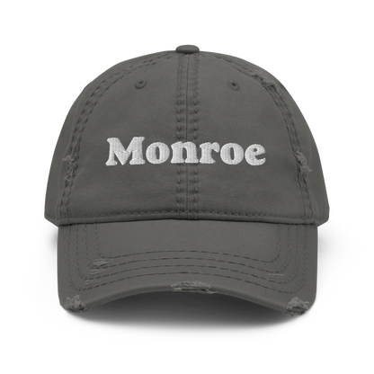 'Monroe' Distressed Dad Hat | White/Black Embroidery