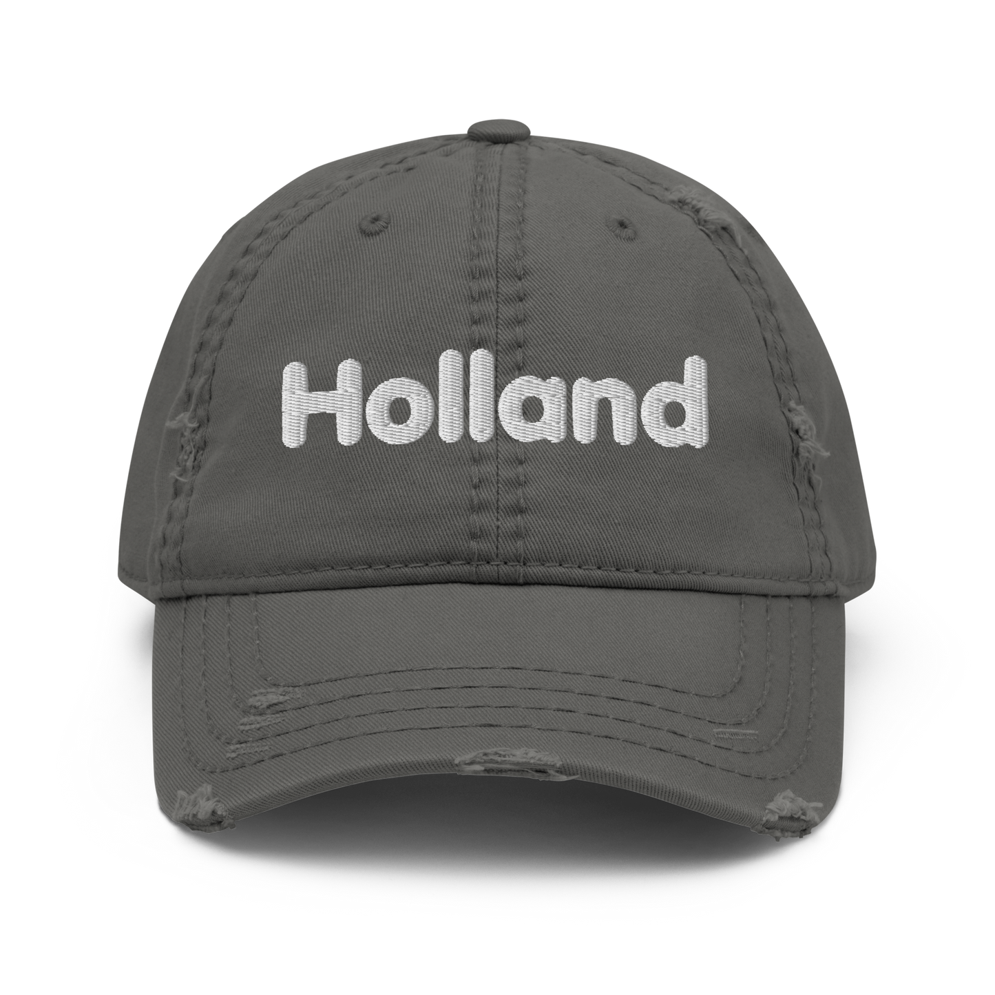 'Holland' Distressed Dad Hat | White/Black Embroidery