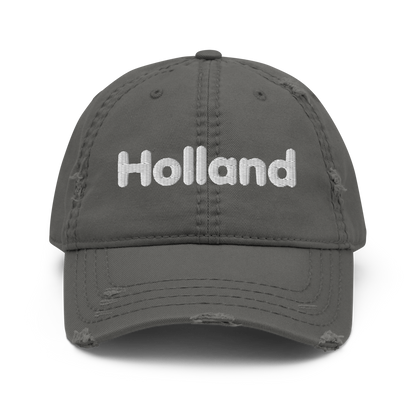 'Holland' Distressed Dad Hat | White/Black Embroidery