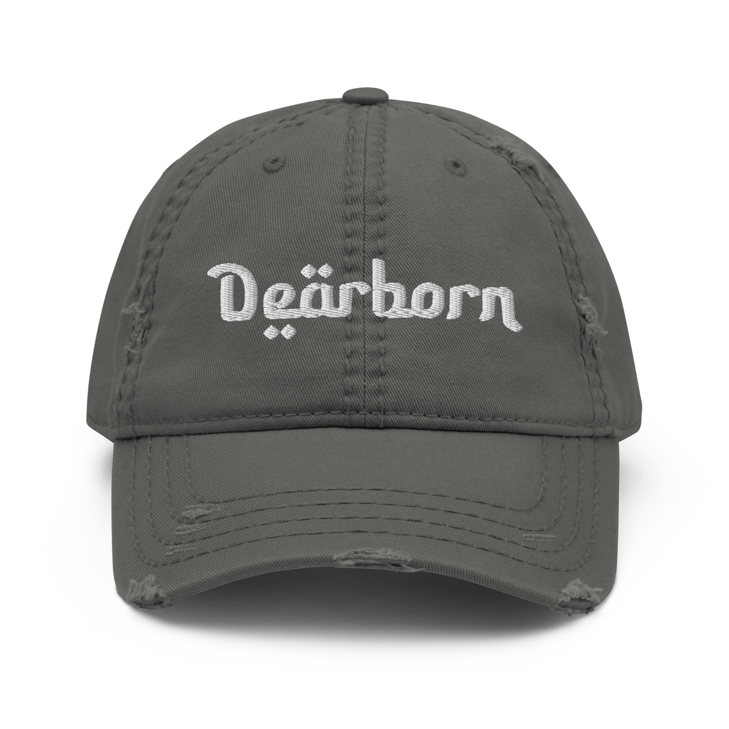 'Dearborn' Distressed Dad Hat | White/Black Embroidery