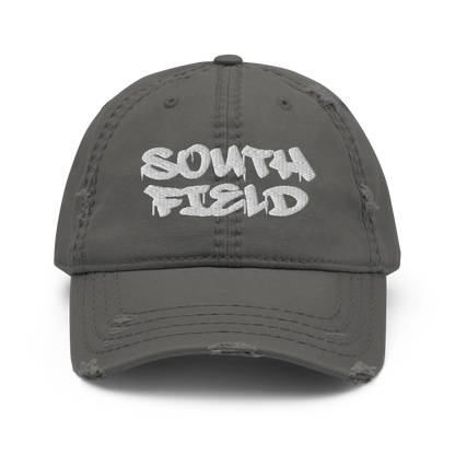 'Southfield' Distressed Dad Hat | White/Black Embroidery