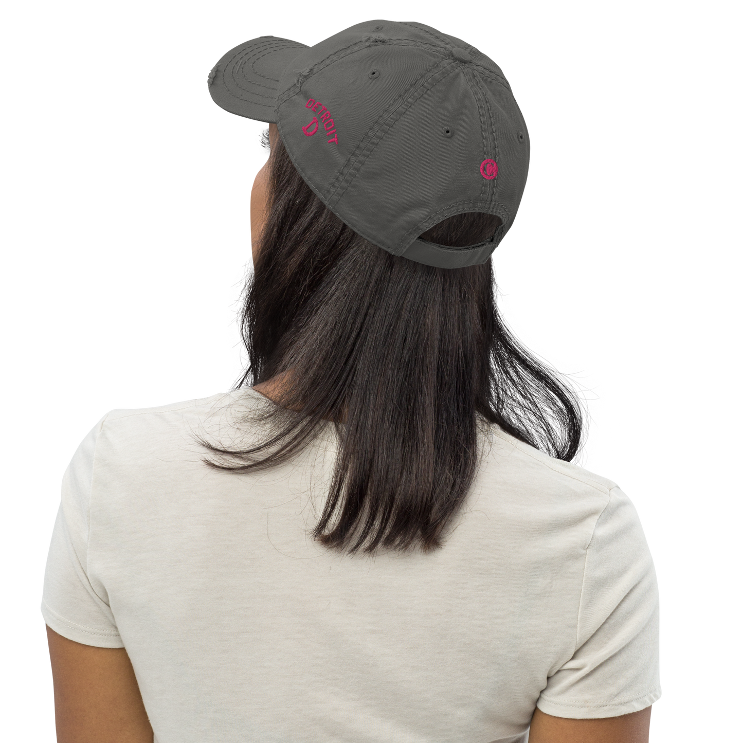 Detroit 'Old French D' Distressed Dad Hat (w/ Side Design) | Pink Embroidery