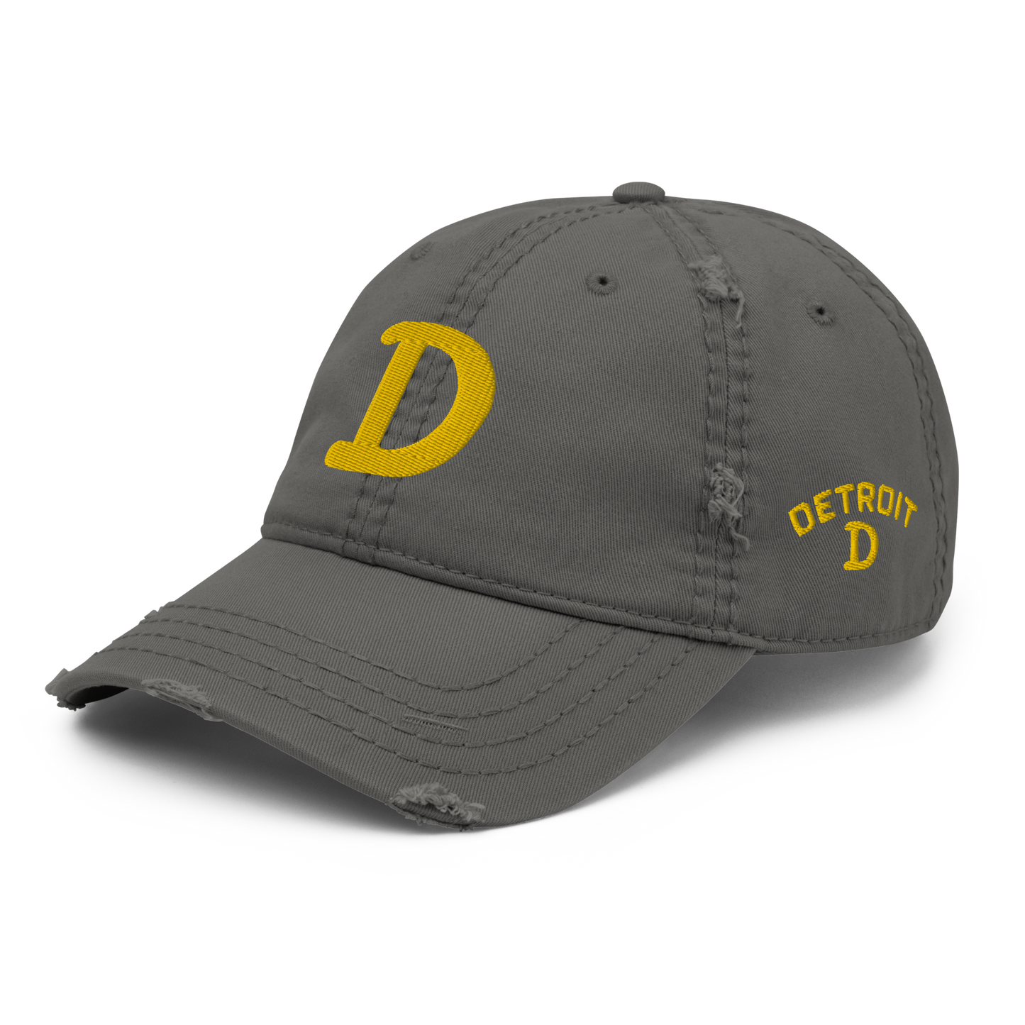 Detroit 'Old French D' Distressed Dad Hat (w/ Side Design) | Gold Embroidery