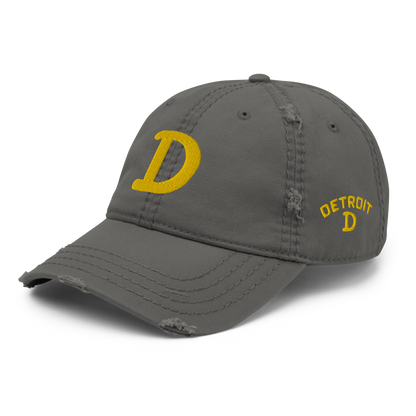 Detroit 'Old French D' Distressed Dad Hat (w/ Side Design) | Gold Embroidery