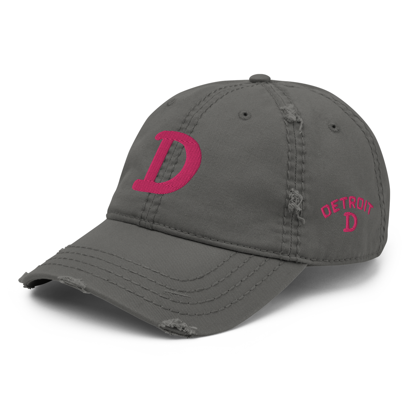 Detroit 'Old French D' Distressed Dad Hat (w/ Side Design) | Pink Embroidery