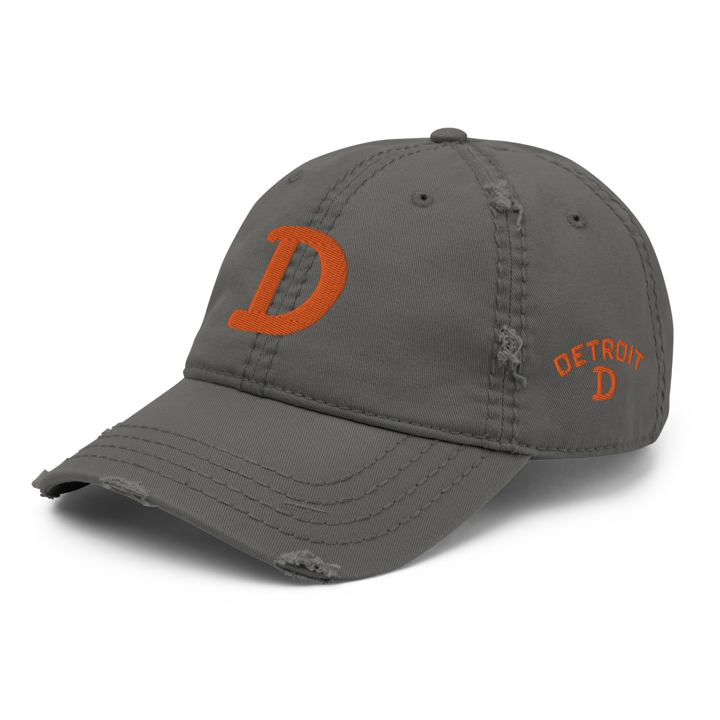 Detroit 'Old French D' Distressed Dad Hat (w/ Side Design) | Orange Embroidery