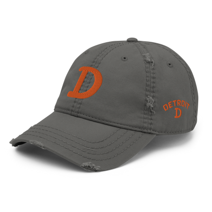 Detroit 'Old French D' Distressed Dad Hat (w/ Side Design) | Orange Embroidery