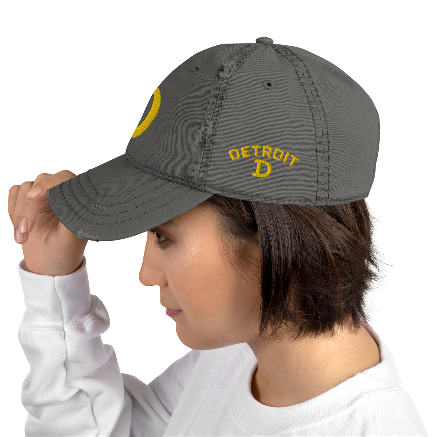 Detroit 'Old French D' Distressed Dad Hat (w/ Side Design) | Gold Embroidery