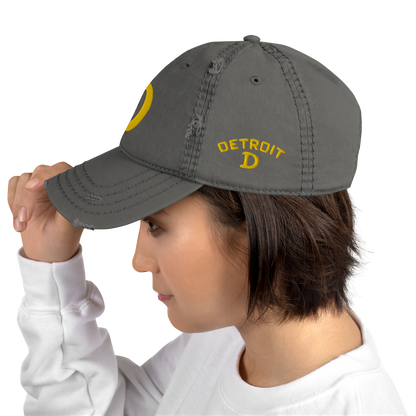 Detroit 'Old French D' Distressed Dad Hat (w/ Side Design) | Gold Embroidery