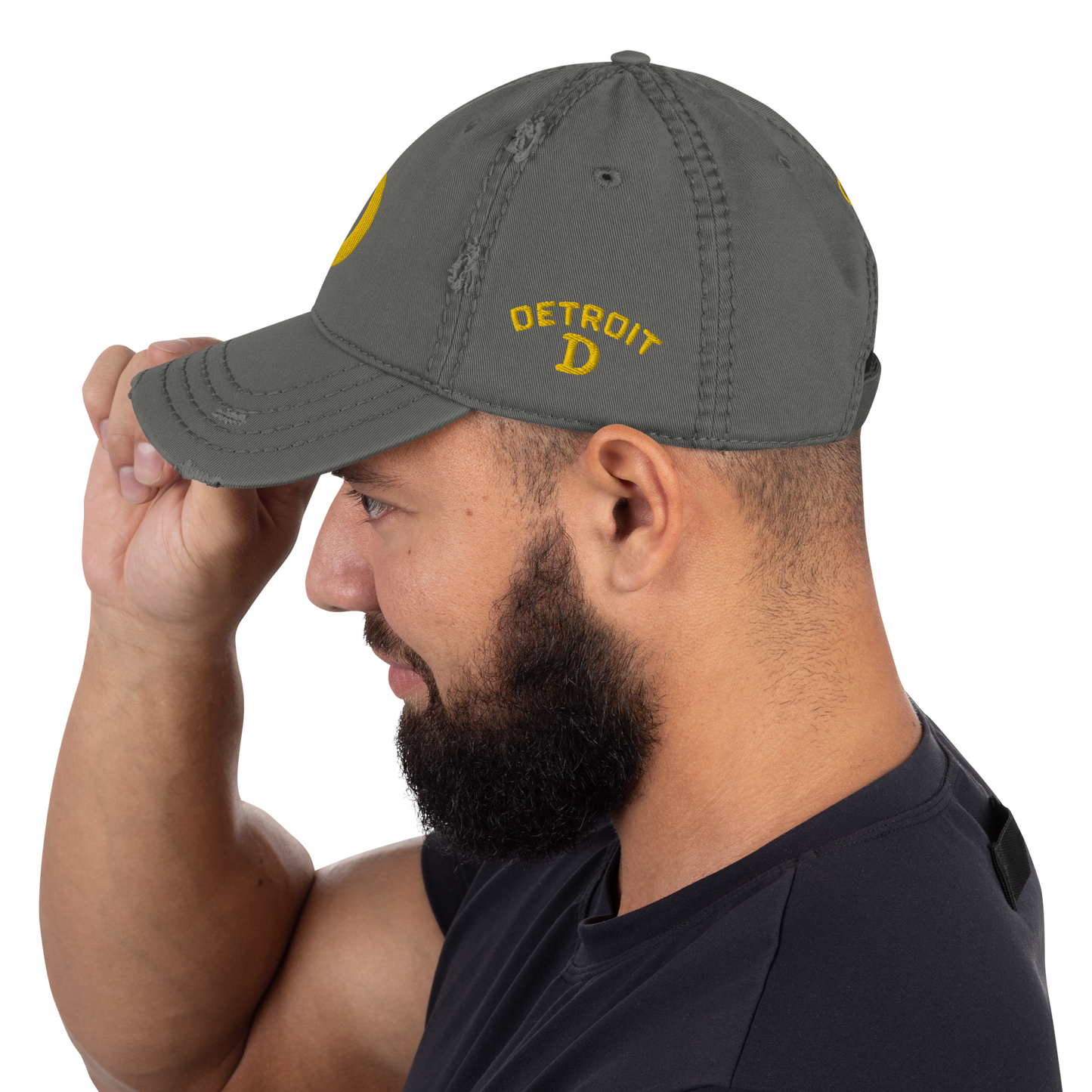 Detroit 'Old French D' Distressed Dad Hat (w/ Side Design) | Gold Embroidery