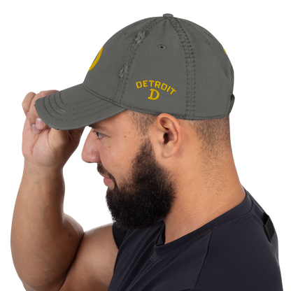 Detroit 'Old French D' Distressed Dad Hat (w/ Side Design) | Gold Embroidery