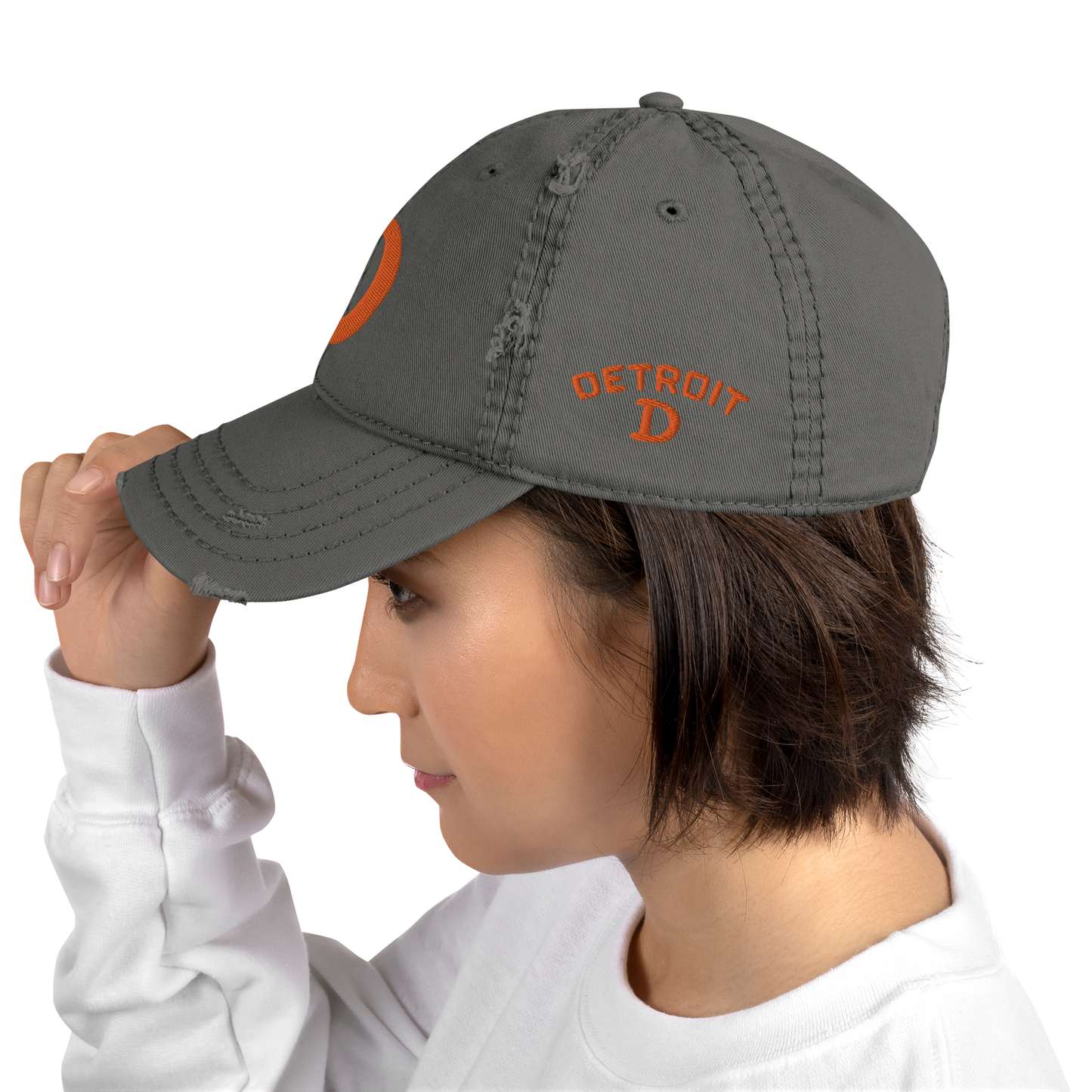 Detroit 'Old French D' Distressed Dad Hat (w/ Side Design) | Orange Embroidery