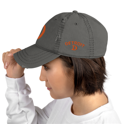 Detroit 'Old French D' Distressed Dad Hat (w/ Side Design) | Orange Embroidery