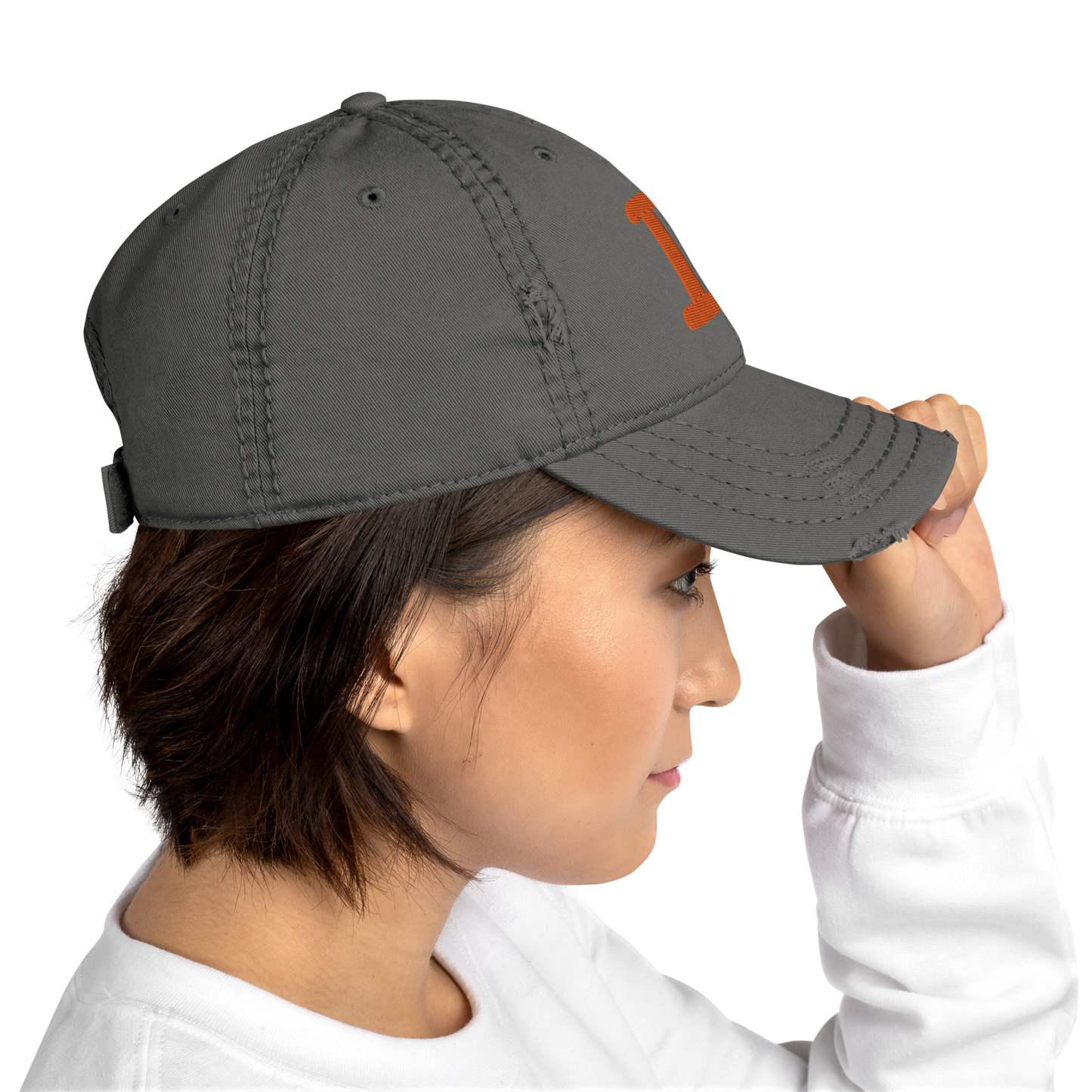 Detroit 'Old French D' Distressed Dad Hat (w/ Side Design) | Orange Embroidery