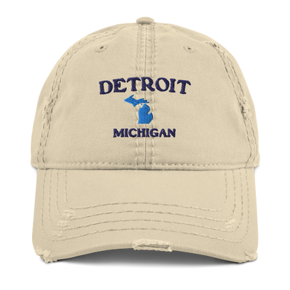 'Detroit Michigan' Distressed Dad Hat (w/Michigan Outline)