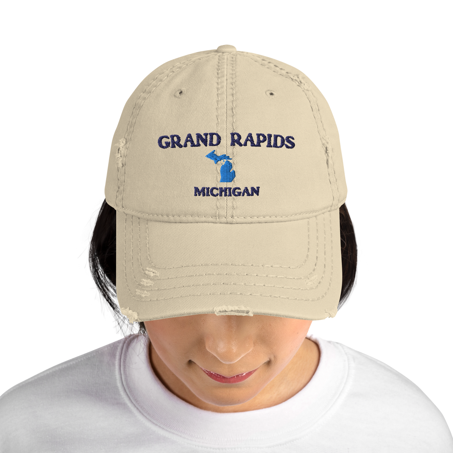 'Grand Rapids Michigan' Distressed Dad Hat (w/ Michigan Outline)