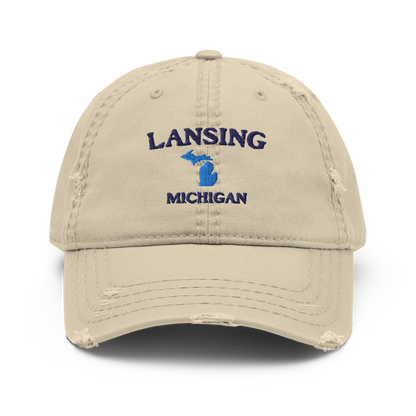 'Lansing Michigan' Distressed Dad Hat (w/ Michigan Outline)