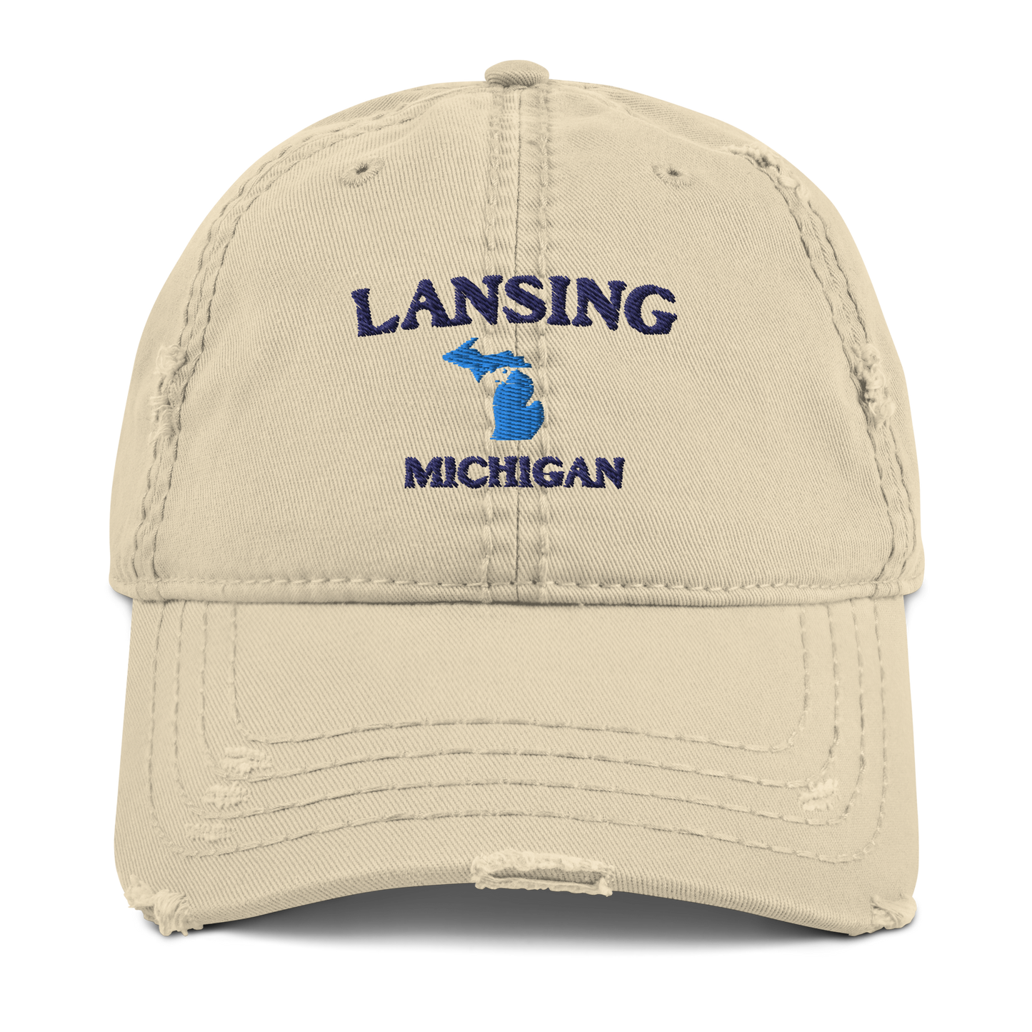 'Lansing Michigan' Distressed Dad Hat (w/ Michigan Outline)