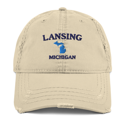 'Lansing Michigan' Distressed Dad Hat (w/ Michigan Outline)