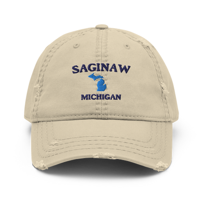 'Saginaw Michigan' Distressed Dad Hat (w/ Michigan Outline)