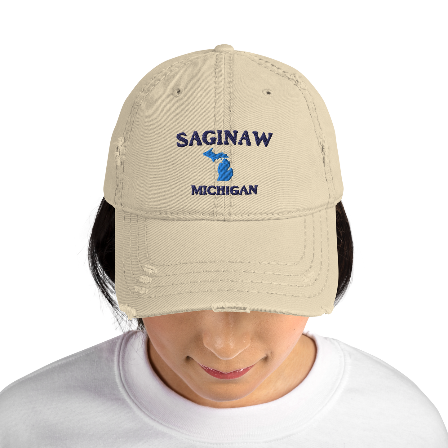 'Saginaw Michigan' Distressed Dad Hat (w/ Michigan Outline)