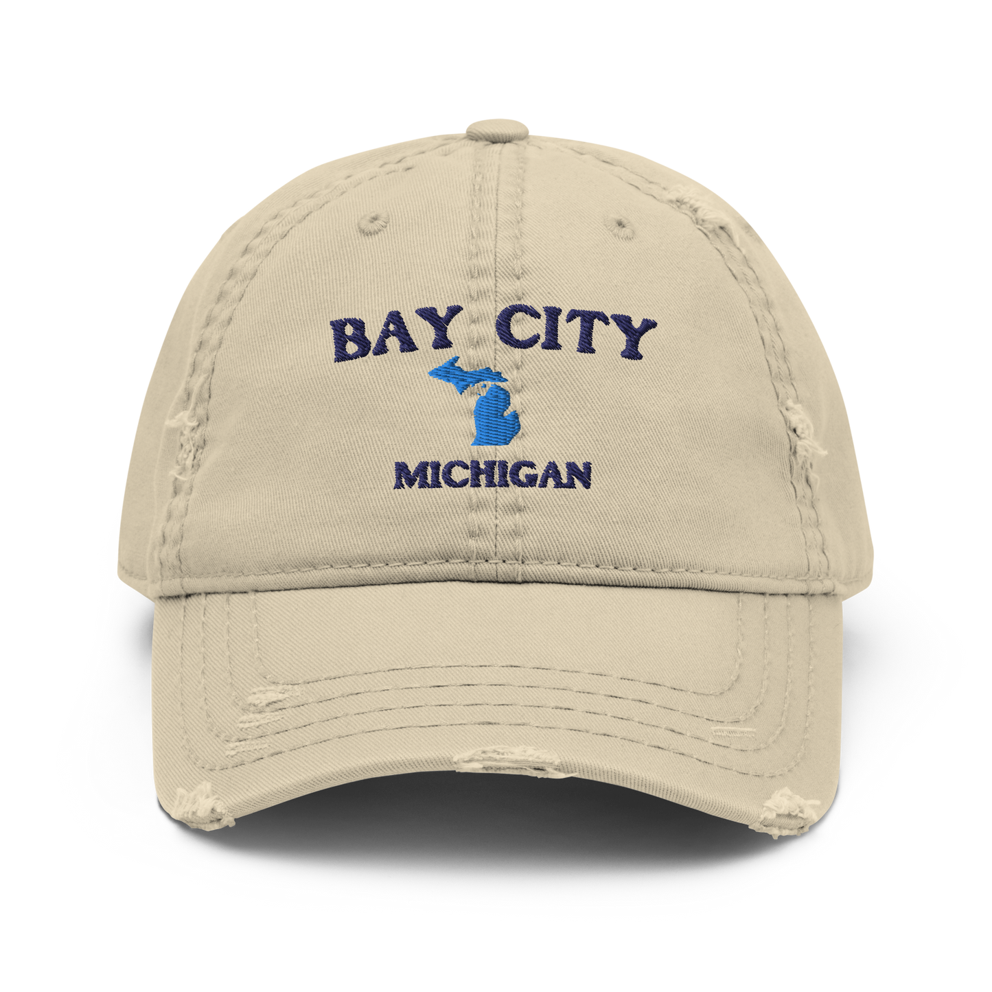 'Bay City Michigan' Distressed Dad Hat (w/ Michigan Outline)