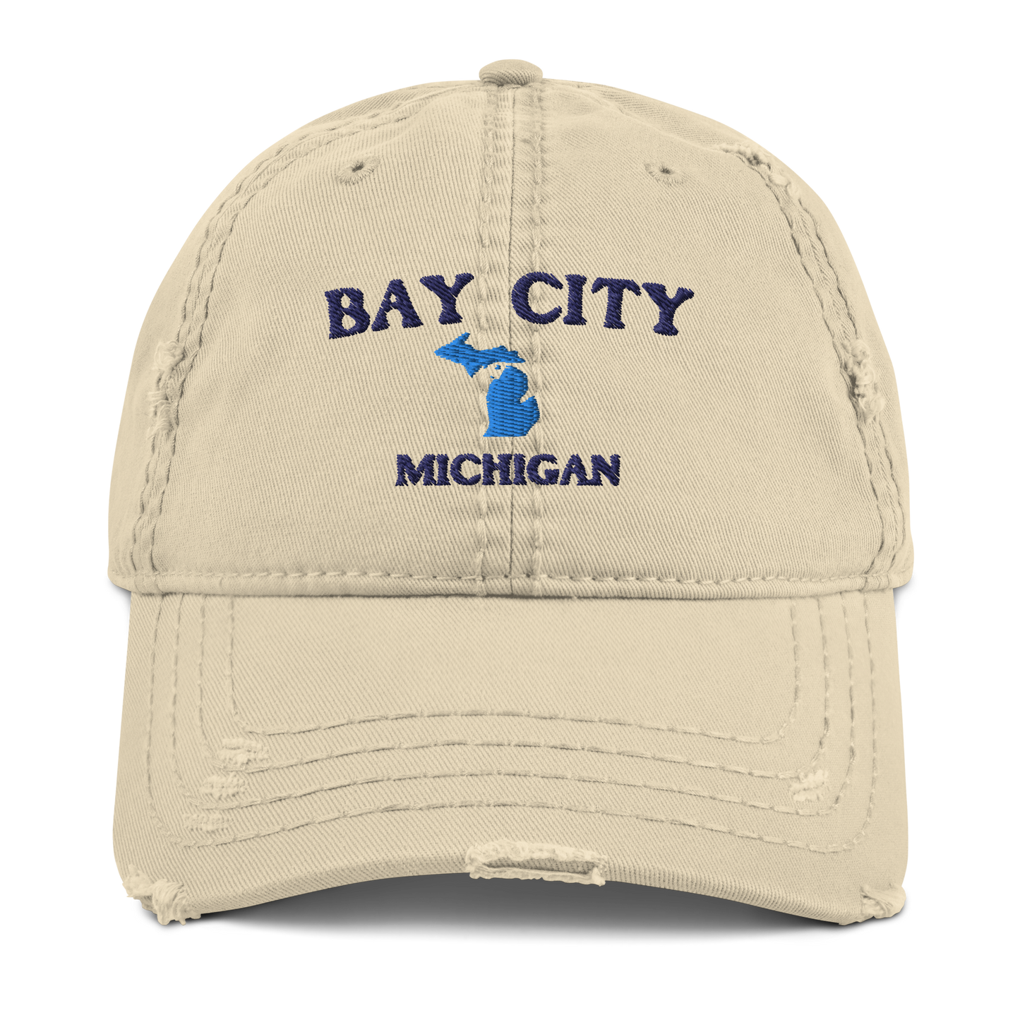 'Bay City Michigan' Distressed Dad Hat (w/ Michigan Outline)