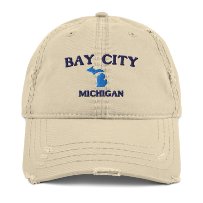 'Bay City Michigan' Distressed Dad Hat (w/ Michigan Outline)