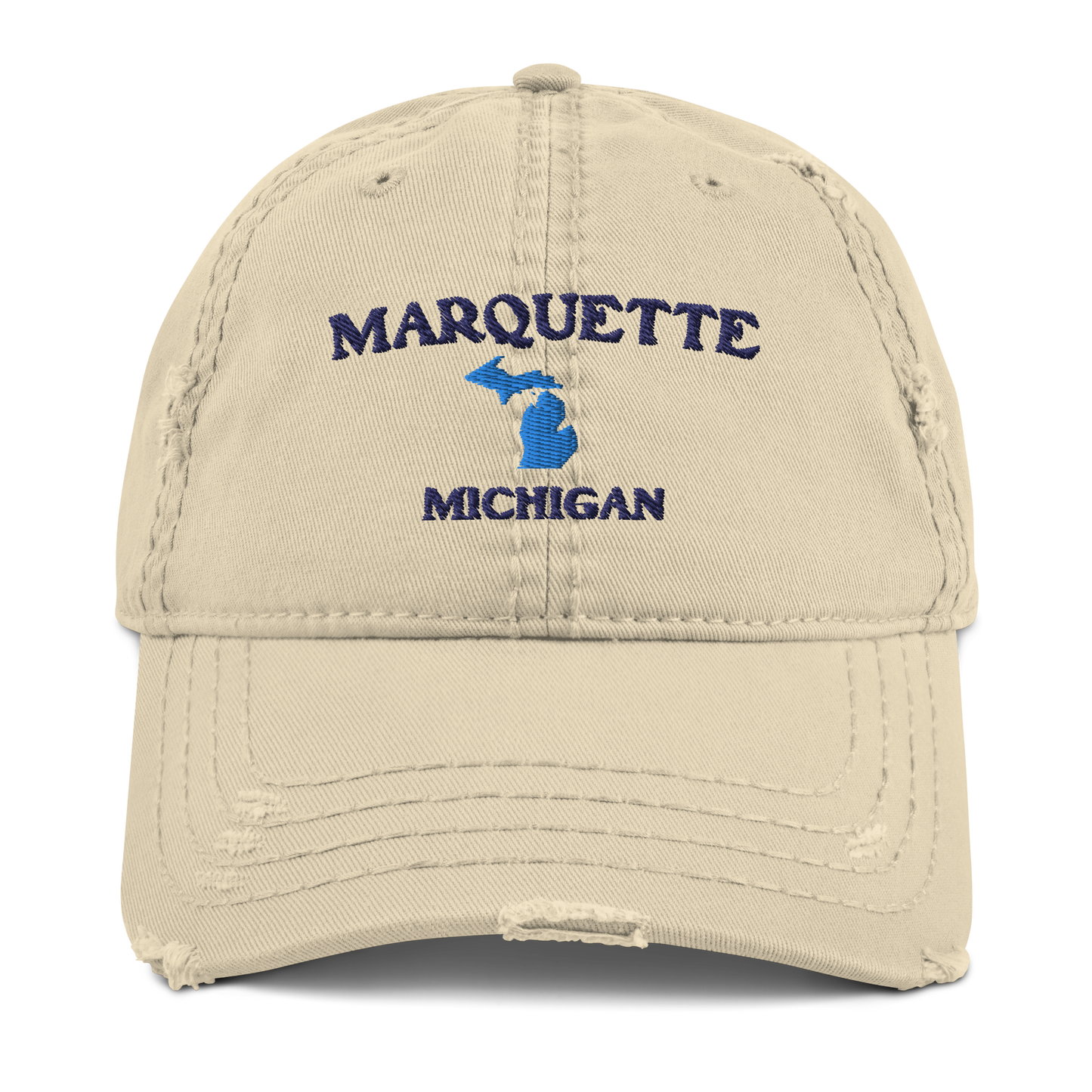 'Marquette Michigan' Distressed Dad Hat (w/ Michigan Outline)