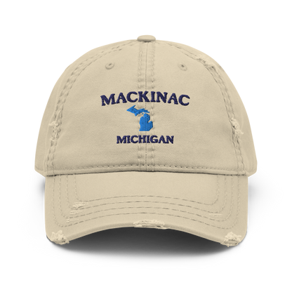 'Mackinac Michigan' Distressed Dad Hat (w/ Michigan Outline)