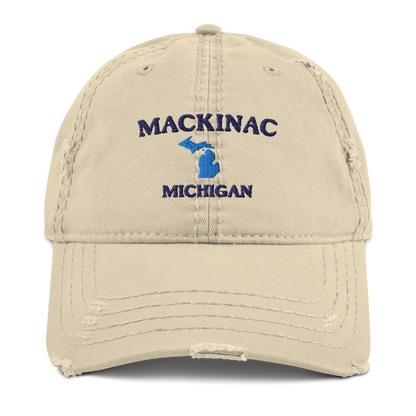 'Mackinac Michigan' Distressed Dad Hat (w/ Michigan Outline)