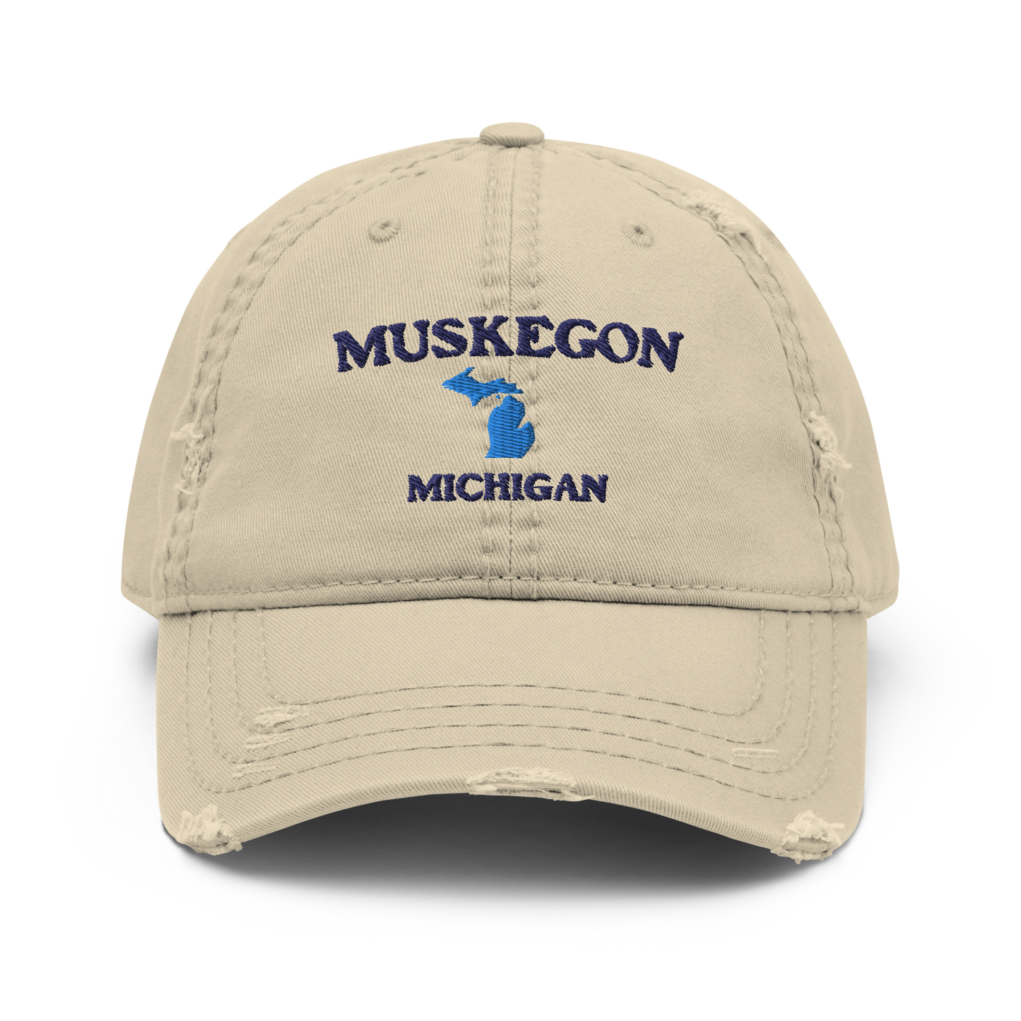 'Muskegon Michigan' Distressed Dad Hat (w/ Michigan Outline)