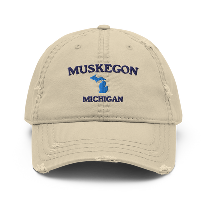 'Muskegon Michigan' Distressed Dad Hat (w/ Michigan Outline)