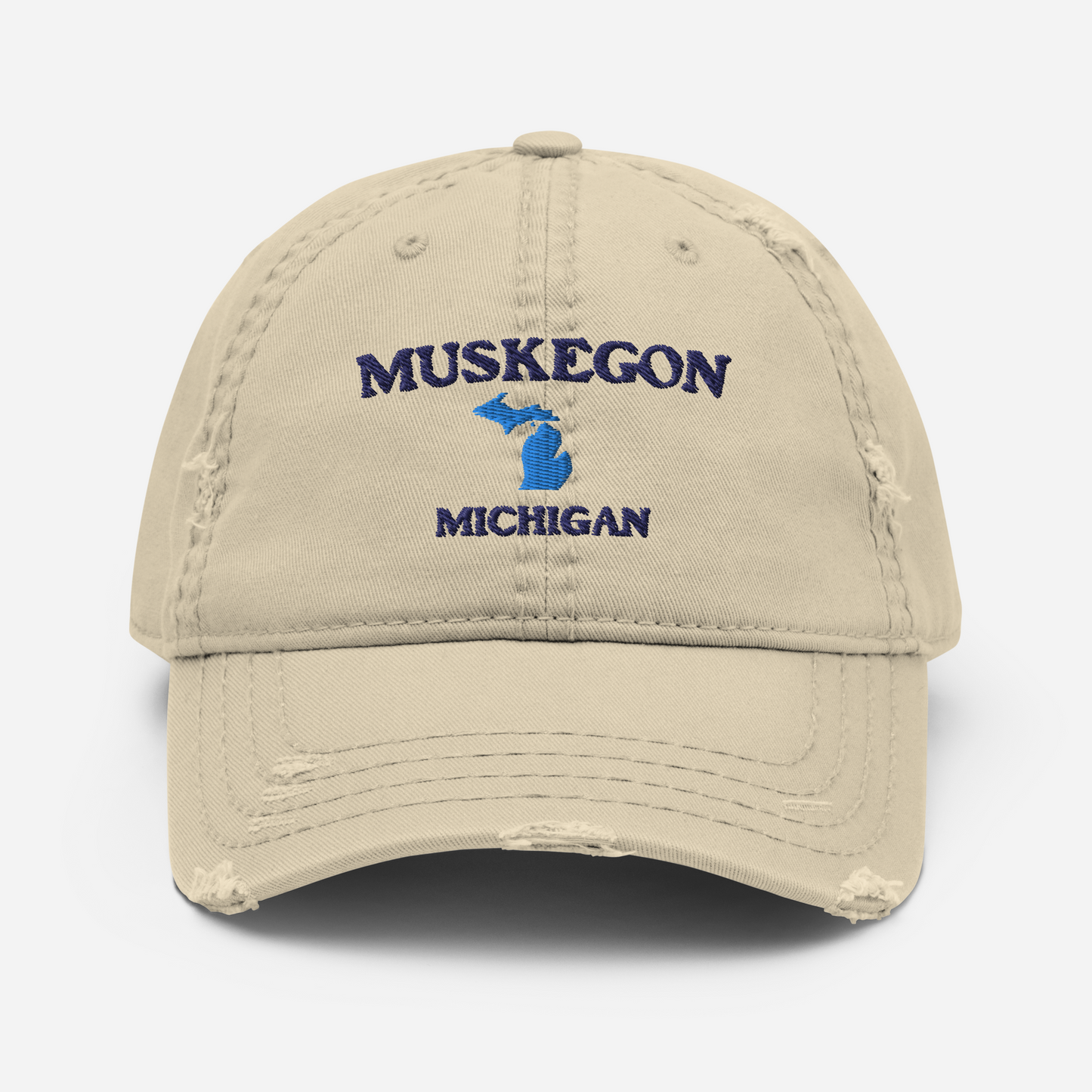 'Muskegon Michigan' Distressed Dad Hat (w/ Michigan Outline)