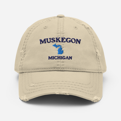 'Muskegon Michigan' Distressed Dad Hat (w/ Michigan Outline)