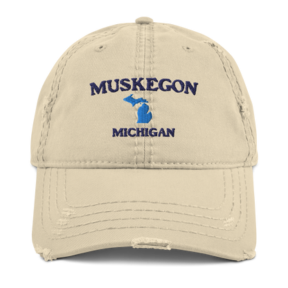 'Muskegon Michigan' Distressed Dad Hat (w/ Michigan Outline)