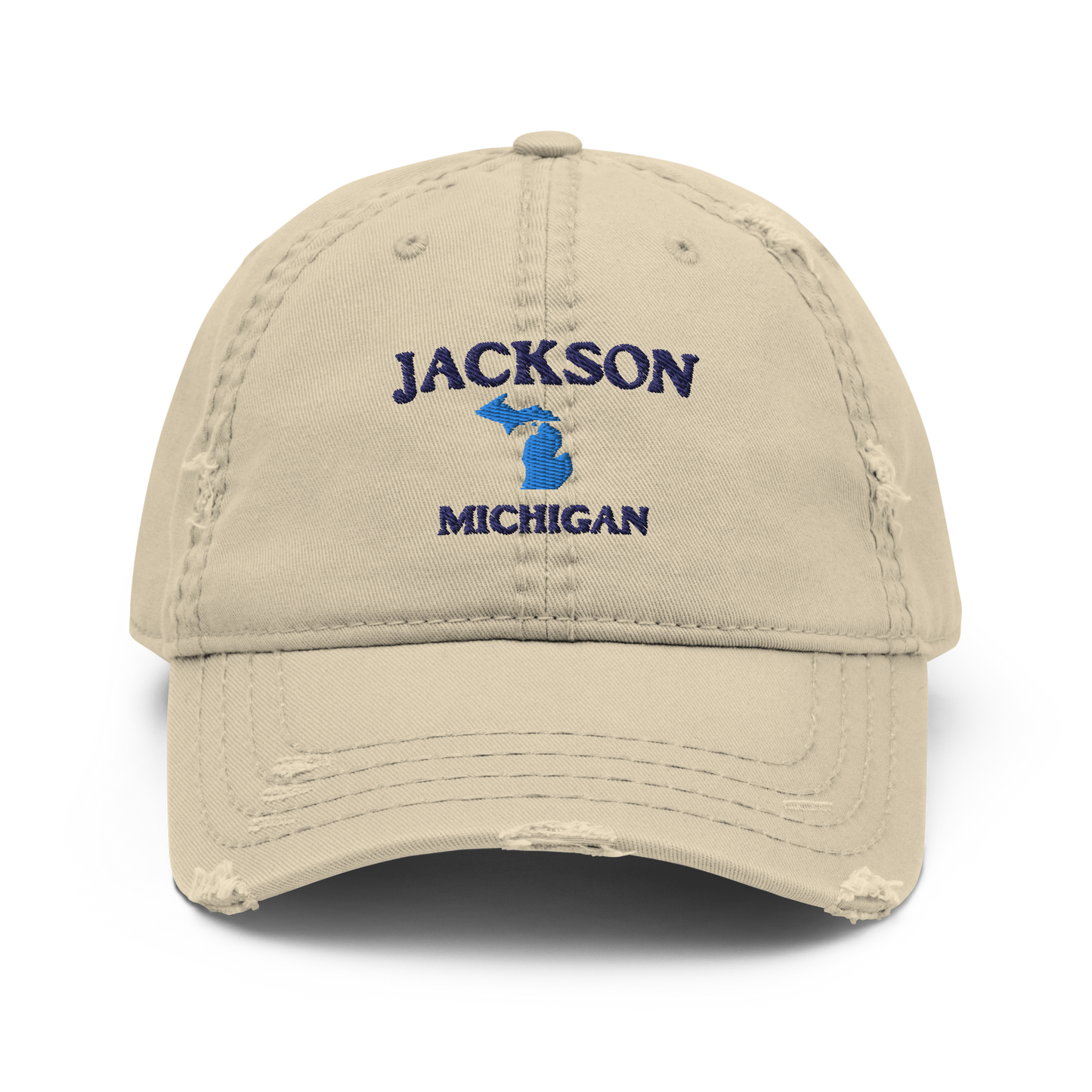 'Jackson Michigan' Distressed Dad Hat (w/ Michigan Outline)