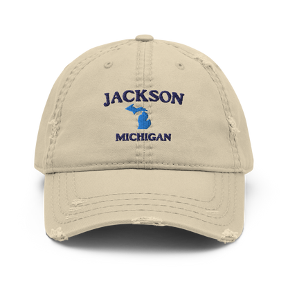 'Jackson Michigan' Distressed Dad Hat (w/ Michigan Outline)