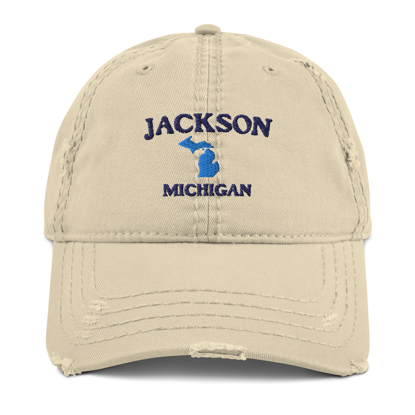 'Jackson Michigan' Distressed Dad Hat (w/ Michigan Outline)