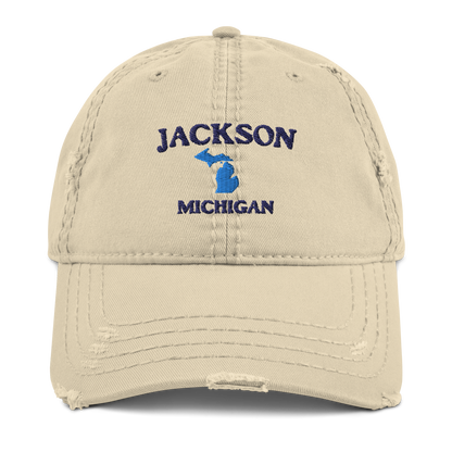 'Jackson Michigan' Distressed Dad Hat (w/ Michigan Outline)