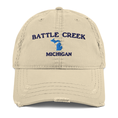 'Battle Creek Michigan' Distressed Dad Hat (w/ Michigan Outline)