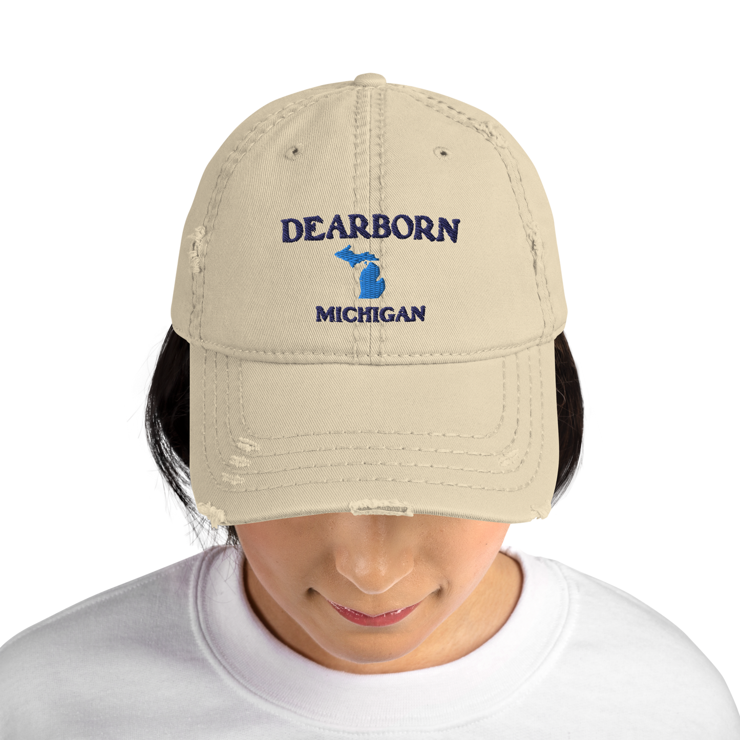 'Dearborn Michigan' Distressed Dad Hat (w/ Michigan Outline)